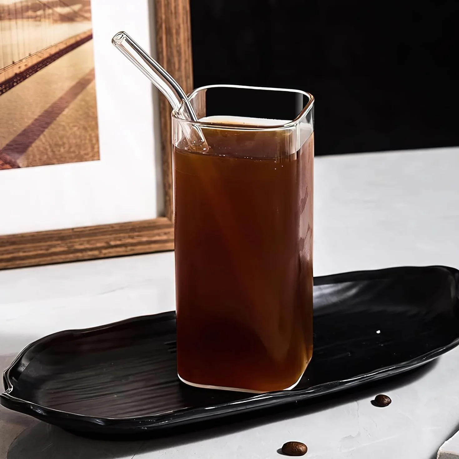 HENGBIRD Bicchieri da Long Drink Trasparenti 400 ml, Set 4 Pezzi, Sottili Quadrati in Vetro Borosilicato, Eleganti per Acqua, Succo, Birra, Bevande e Cocktail Mojito
