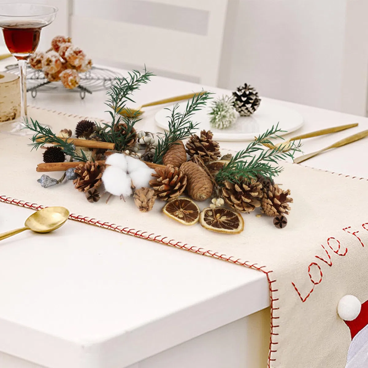Prmape Decorazioni Corona Avvento, Potpourri Natalizio con Pigne Naturali Arance Essiccate Decorative, Cannella Stecche Decorative e 10M di Corda Per Natale Decorazione Ghirlanda Artigianato