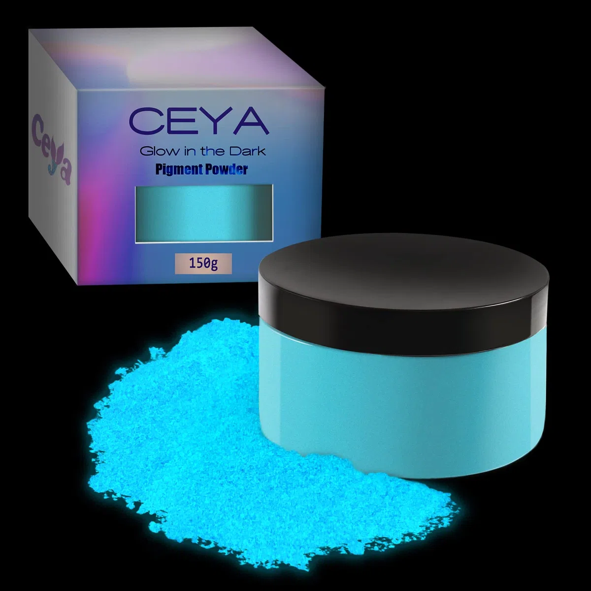 Ceya Polvere fosforescente blu fluorescente, 150 g, pigmento in polvere fosforescente, pigmento fluorescente per resina epossidica, per nail art, feste, artigianato fai da te