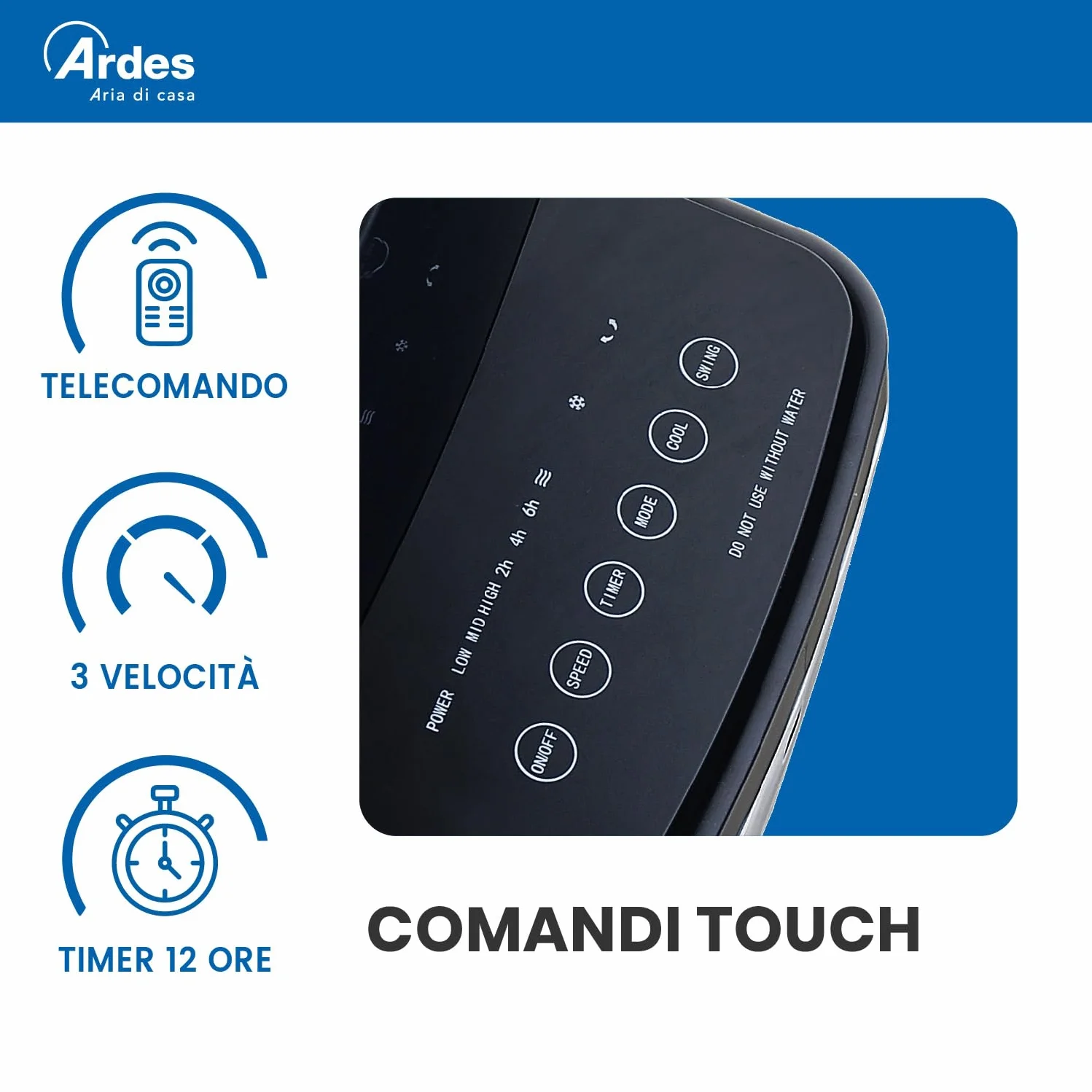 Ardes AR5AMR08 Penny Raffrescatore Evaporativo d'Ambiente con Ruote Digitale Timer e Telecomando capacità Serbatoio 4 L, Nero
