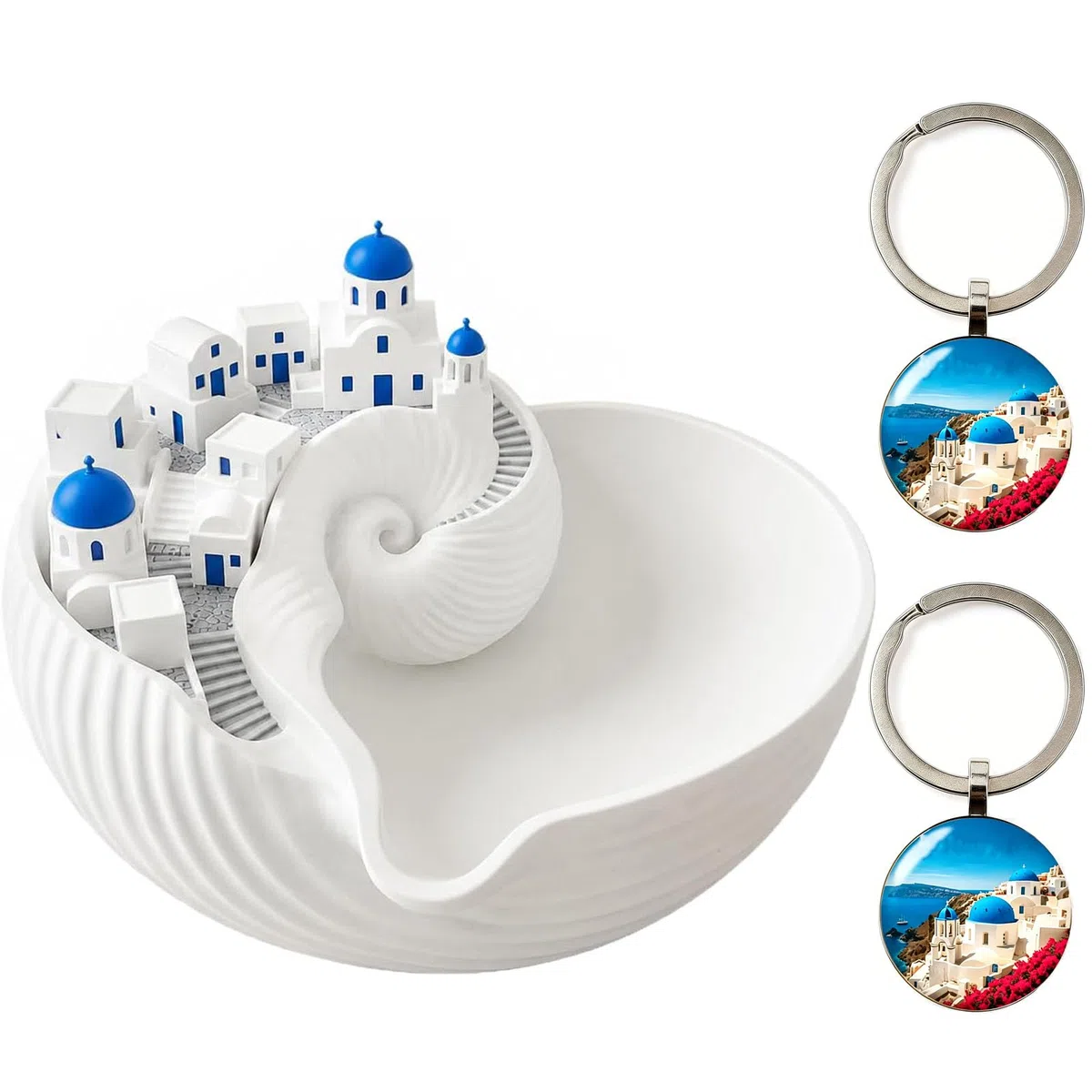 Ciotola Catchall di Santorini, ciotola decorativa per portachiavi, vassoio a conchiglia per chiavi, gioielli, monete, piatto per gingilli, organizzatore dell'isola greca stampato in 3D (1Pcs)