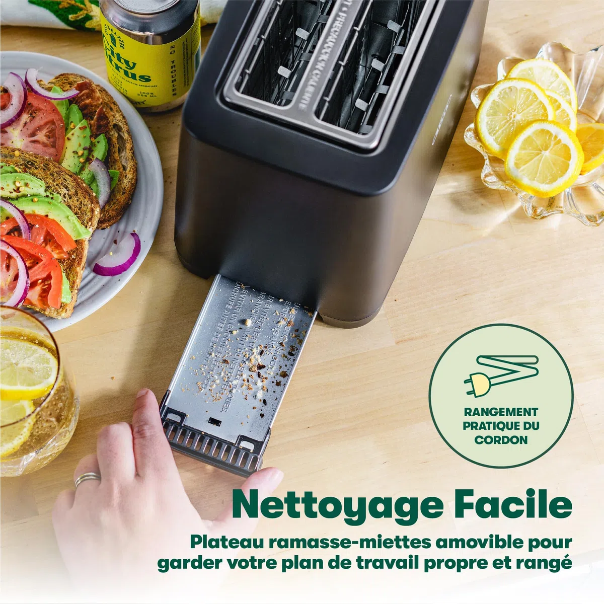 bella Tostapane a 2 fette con spegnimento automatico, fessure extra larghe, vassoio raccoglibriciole rimovibile, scongelamento e riscaldamento - pane tostato, bagel e waffle, nero