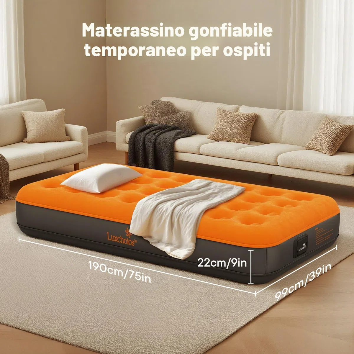 Luxchoice Materasso Gonfiabile con Pompa Portatile 3 Minuti Rapidi Gonfiaggio Letto Gonfiabile Singolo Matrimoniale per gli Ospiti che Pernottano Camping Viagg