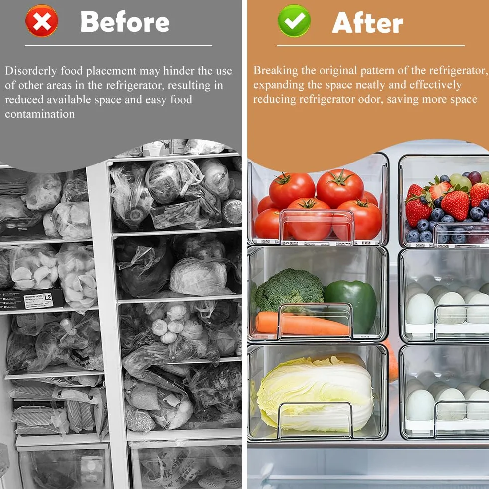 Organizer per frigorifero, cassetto [1 pezzo], estensibile e impilabile, per conservare alimenti, salsicce, contenitori trasparenti per cucina, frigorifero e armadietto