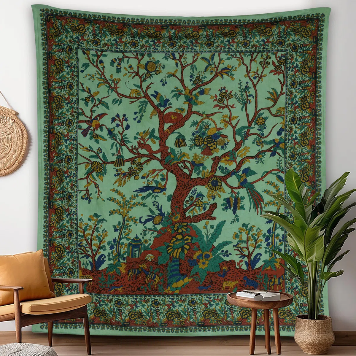 Craft Trade Verde Elefante Arazzo Telo da Parete Indiano Arazzi Appeso al Muro Boho Tapestry per Della Casa Soggiorno e Camera da Letto- 127 x 152 cm