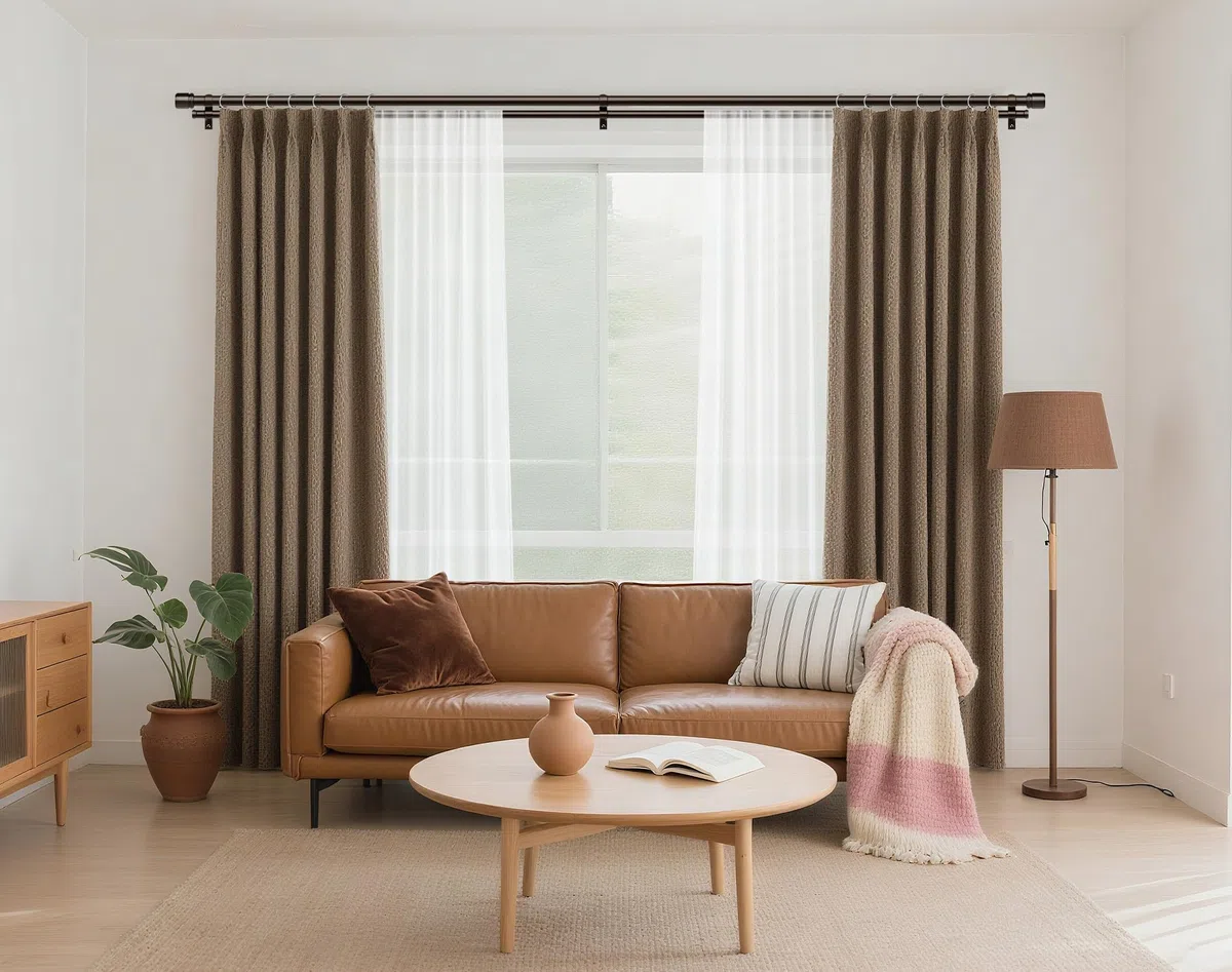 HOTOZON Bronze Bastone da Tenda Doppio 90-182 cm, 25 mm Estensibile Bastone Tenda Doppio Montado en la 9ared con Remates de Tapa Para Ventanas