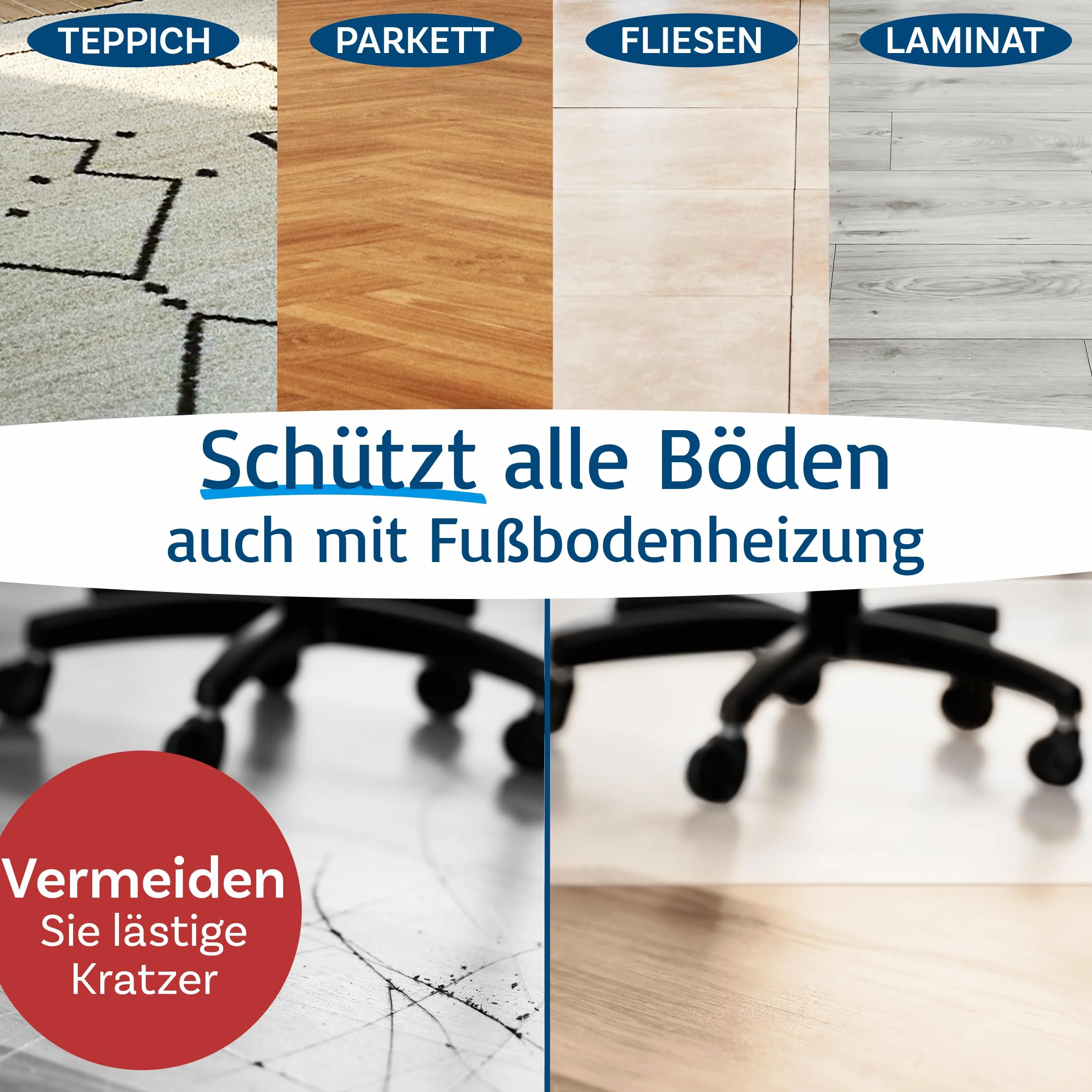 Floordirekt Tappetino Protettivo per Pavimenti duri “Neo Premium”, Semitrasparente, per Sedia da Ufficio, Spessore: 1,5 mm, Molte Misure a Scelta (Semitrasparente, 114 x 150 cm)