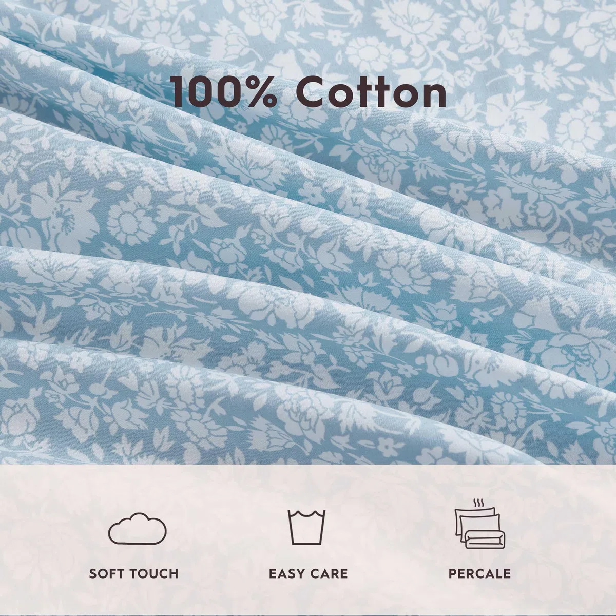 Laura Ashley - Set di lenzuola queen size, in percalle di cotone, leggero e traspirante, decorazione per la casa (Heirloom Ditzy Blue, Queen)