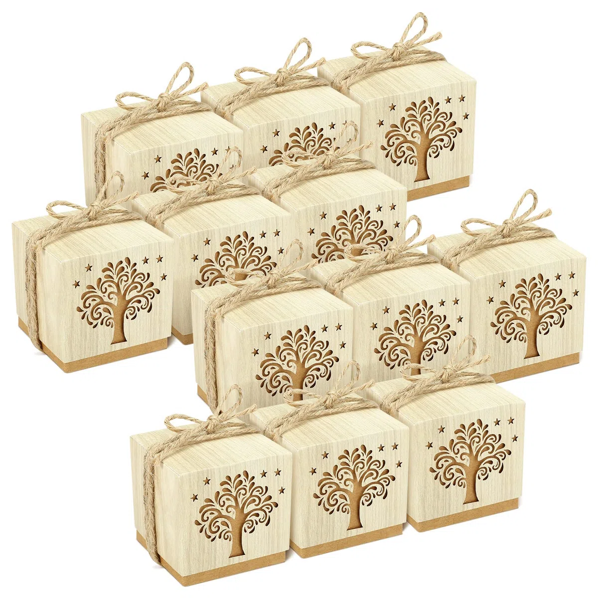 LEMESO Scatoline Portaconfetti Bomboniere Comunione Albero della Vita 25 pz Bomboniere Cresima Matrimonio Scatoline Kraft Carta per Confetti Caramelle Prima Comunione Battesimo Sposi Nascita