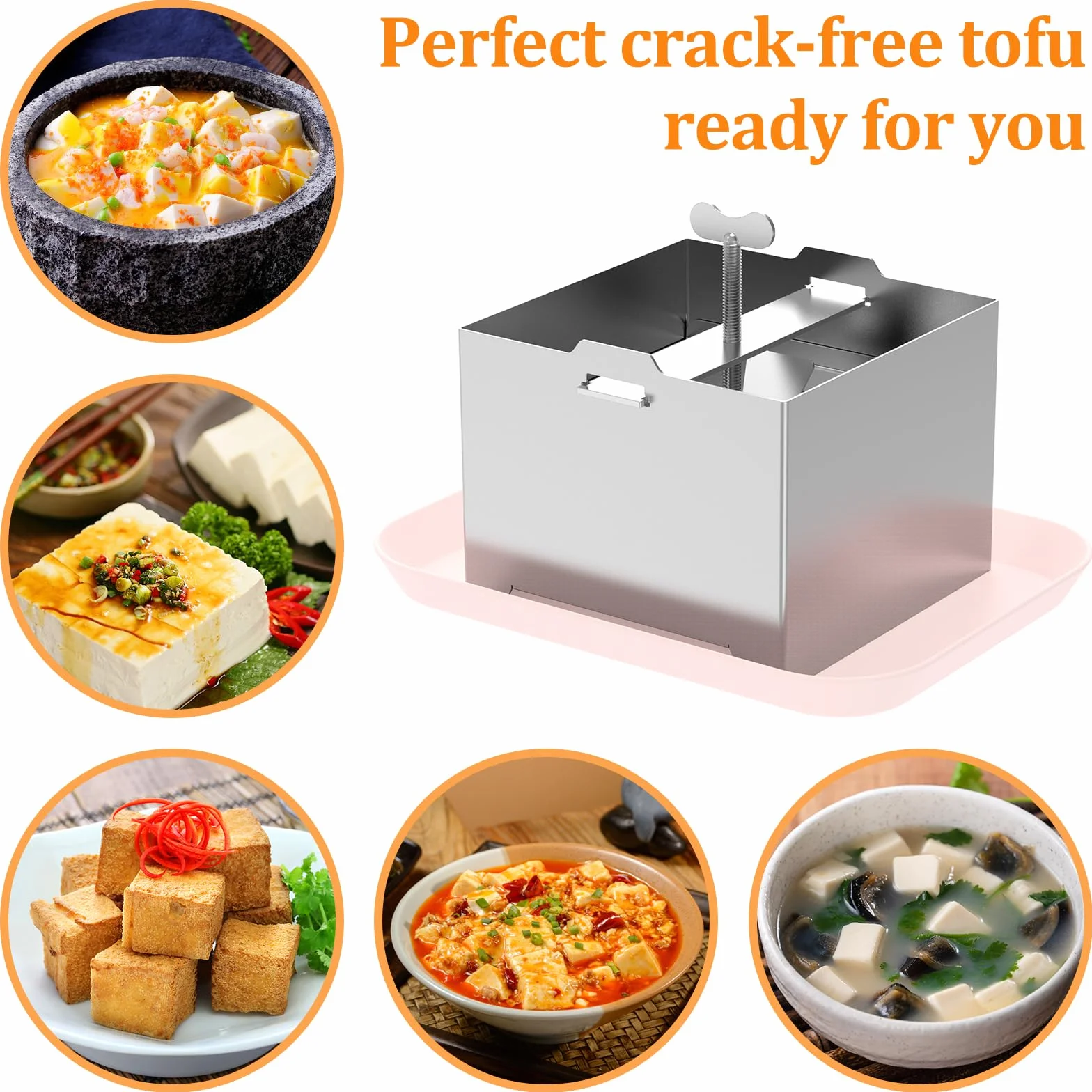 Tofupresse in Acciaio Inox 500g Paneer Maker con Regolazione della Pressione e 1 Ciotola 1 Panno da Formaggio per Tofu Paneer Fatto in Casa(500g)