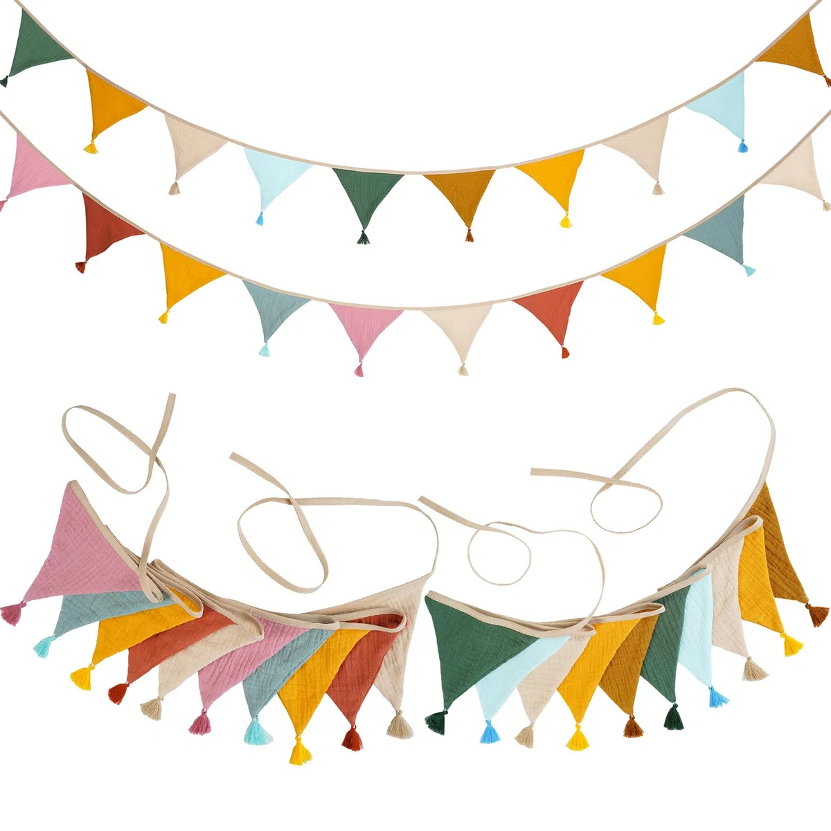 LPZMPZ Bandierine per Cameretta dei Bambini 2 Pezzi, Letto Montessori 2.6m Colorate, Banner in Tessuto per Decorare Lettini Culle Pareti e Stanze