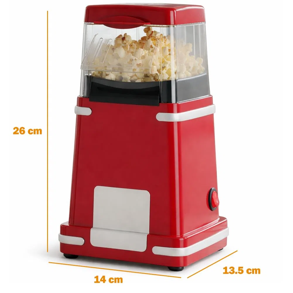 BAKAJI Macchina per Popcorn ad Aria Calda 1200W Potenza con Dosatore Cucchiaino Incluso, Popcorn Machine Design Retrò Facile da Usare One Touch Pronti in 3 Minuti, Perfetta per Feste e Serate Cinema
