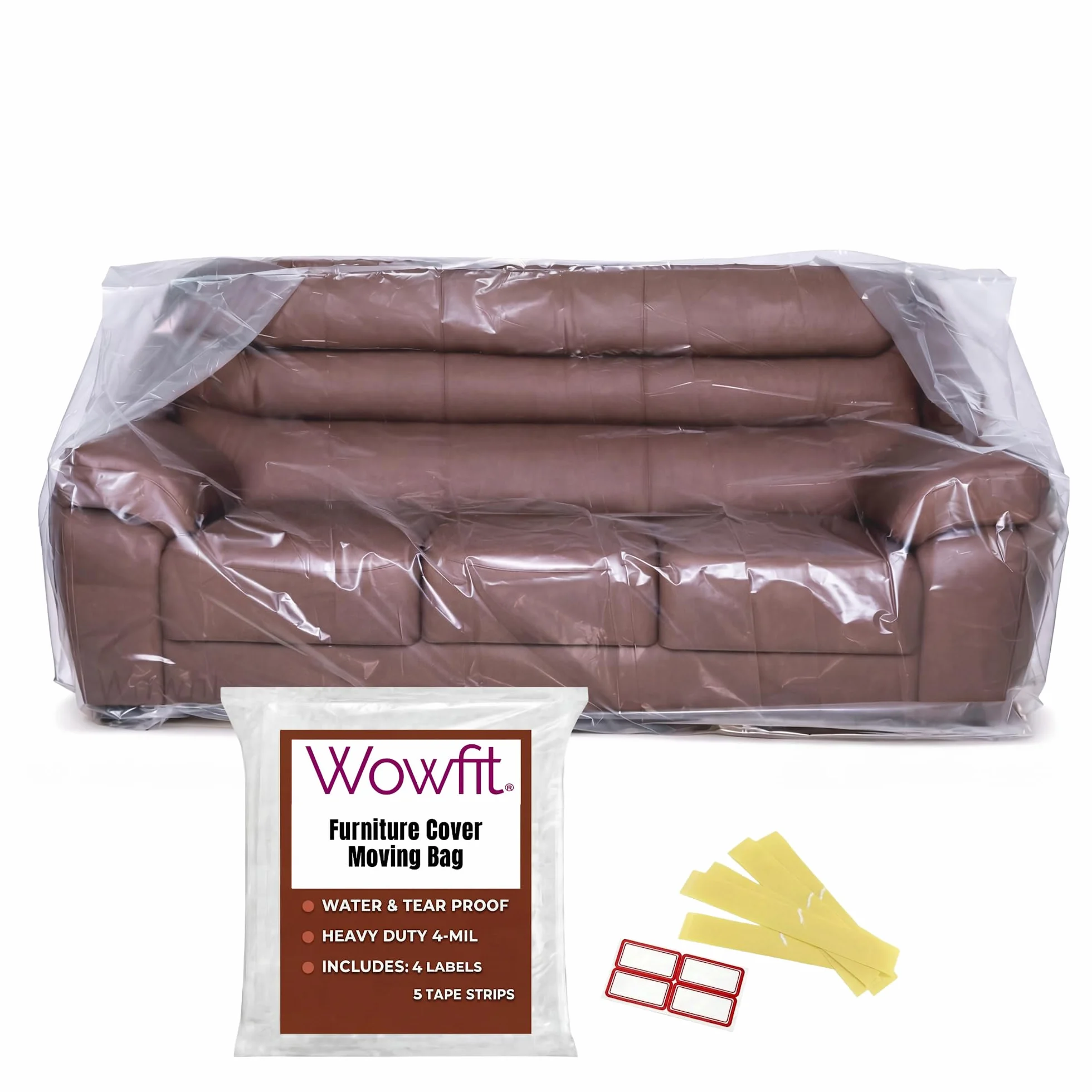 Wowfit Copertura per mobili – Borsa antipolvere per trasloco divano, scatole per traslochi, sacchetto di plastica trasparente e inodore per traslochi – 4 mil di spessore – 92 L x 42 P x 62/41 H