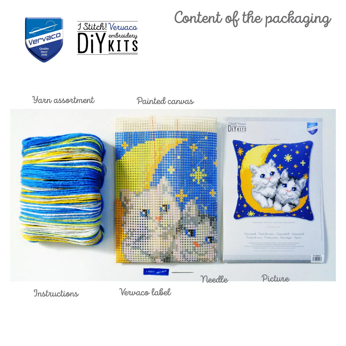 VERVACO Kit Cuscino Punto Croce Gatti sulla Luna Set Ricamo Principianti Cuscini Gobelin Decorativi ca. 40 x 40 cm Accessori per Lavoretti Creativi DIY Casa Decor Hobby Adulti Cross Stitch