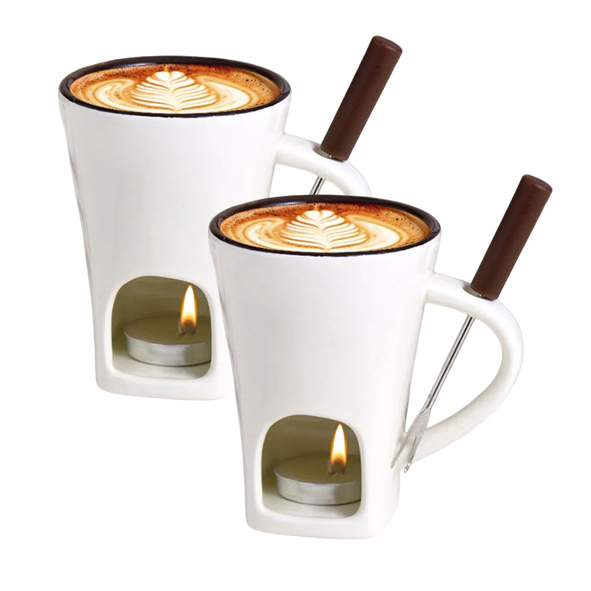 Generico Tazzas per Fonduta di Cioccolato con Forchette, Confezione da 2 T-azza per Sciogliere Il Cioccolato, Tazzas per in Ceramica, Tazze per Fonduta di Caramelle con Forchetta per Dessert