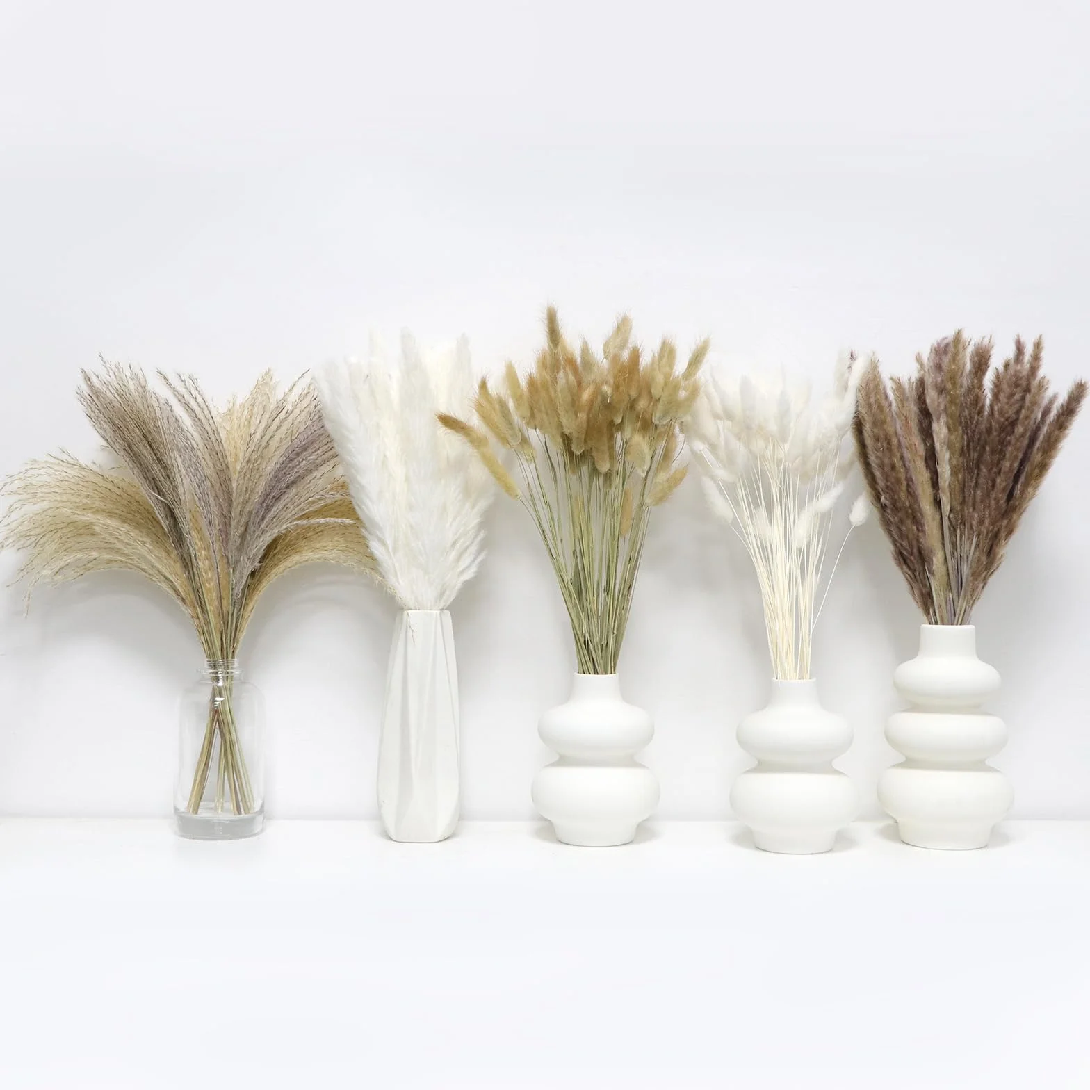 185 Pezzi Naturale Seccato Pampas Erba Decor Alta Pompa Floreale Reed Erba Coniglietto Code Seccate Boho Fiore Arrangement per Tavolo Matrimonio Soggiorno Camera da Letto Artigianato Decor, 42CM