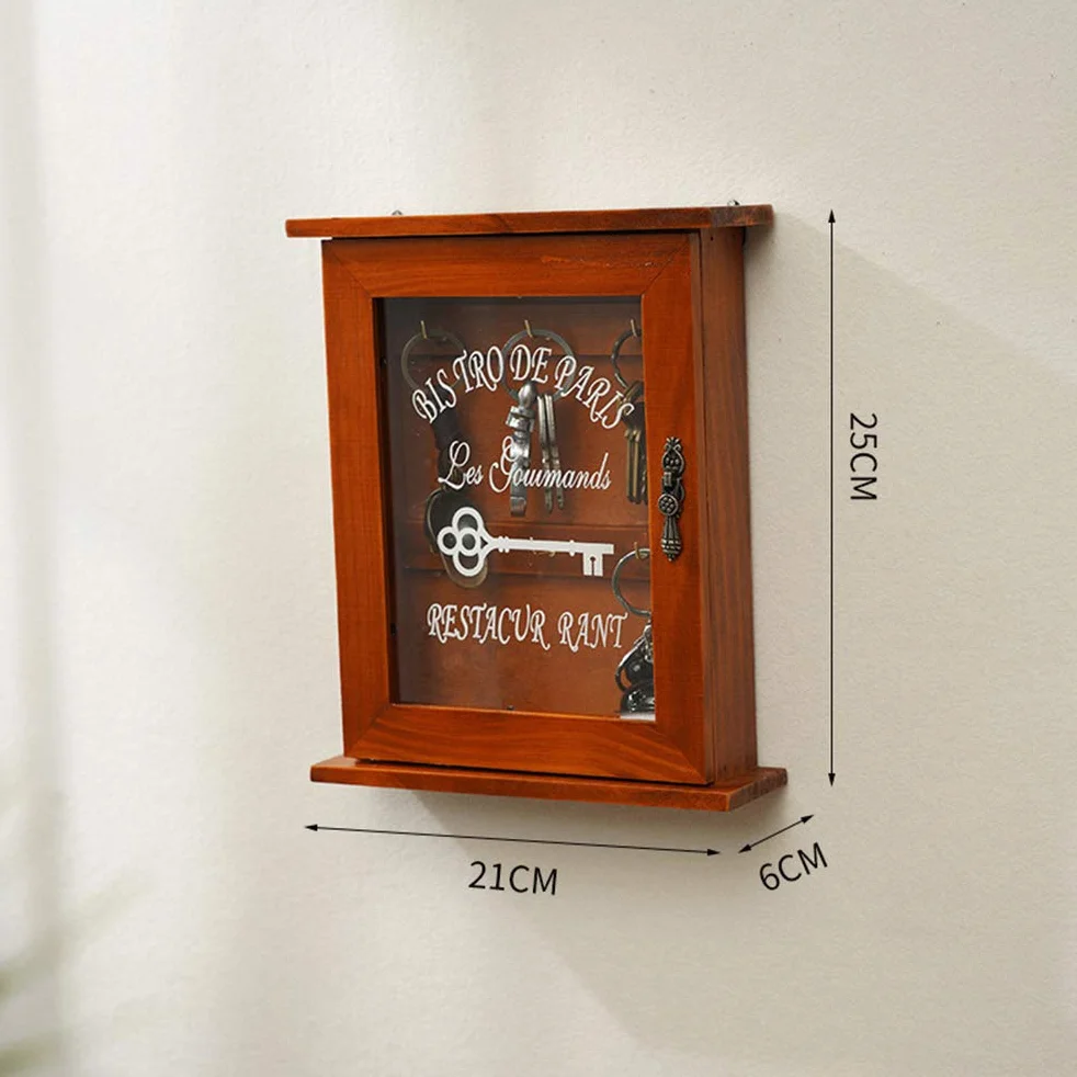 Portachiavi in Legno con Montaggio a Parete - Scatola a Muro Bella e Durevole con Porta in Vetro Retrò - 6 Ganci