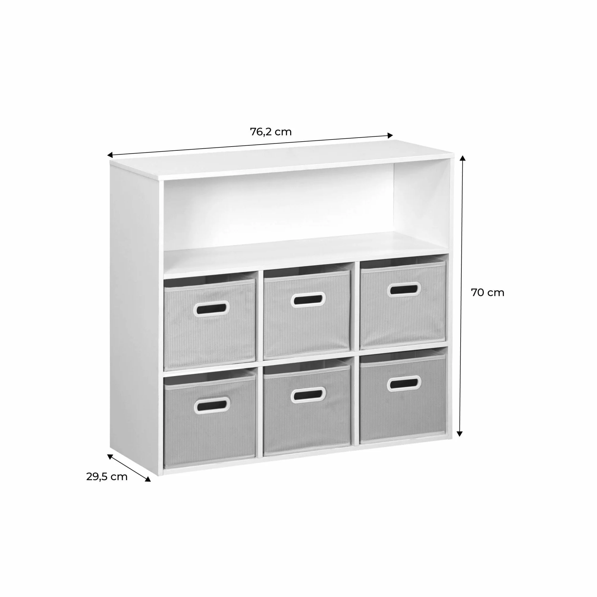 Libreria per bambini con 6 cestini in velluto, Camille, Blu, 129.5x76.2x70 cm