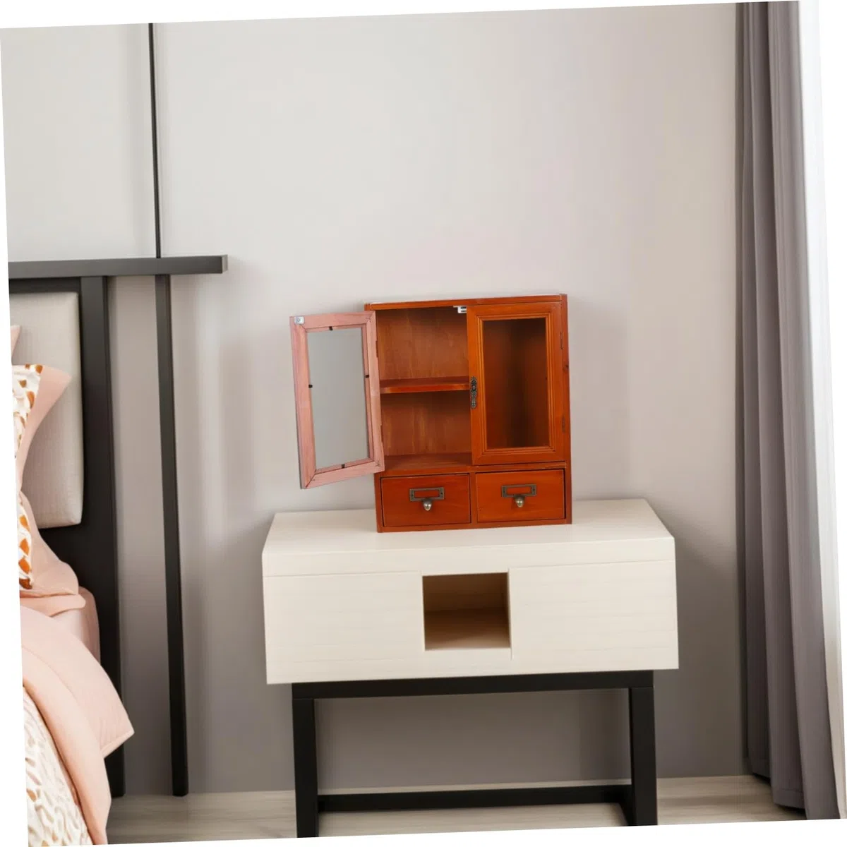 HEALLILY Mobiletto Portaoggetti in Legno da Parete Mobiletto Portaoggetti da Banco per Casa in Legno Contenitore Salvaspazio