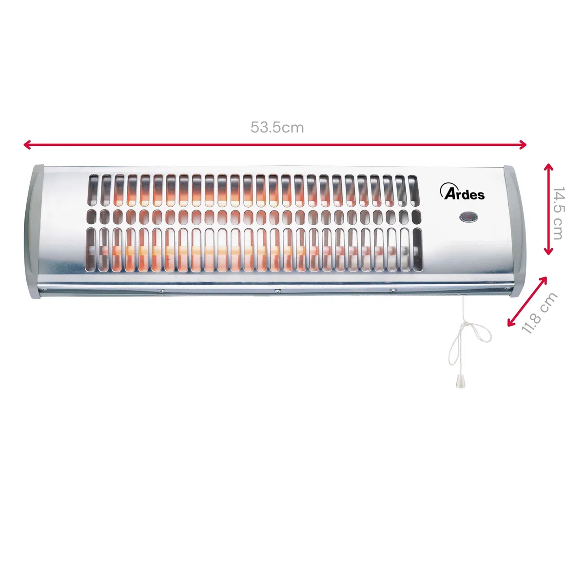 Ardes Ar437B Stufa Al Quarzo Da Parete, Esterno Interno, Termoventilatore Parete Basso Consumo, Stufa Riscaldamento A Muro 2 Potenze 600W/1200W, Argento, ‎54 x 12 x 15 Cm