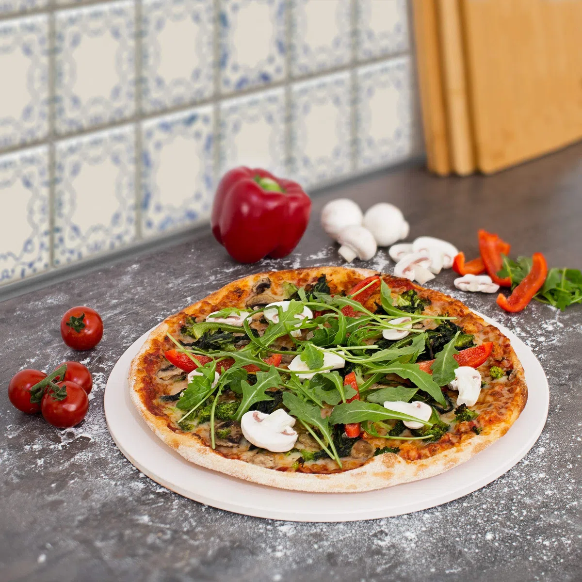 Relaxdays Pietra Ollare per Pizza, Cordierite Rotonda, Diametro 33 cm, Accessorio per Forno e Grill, Refrattaria, Beige