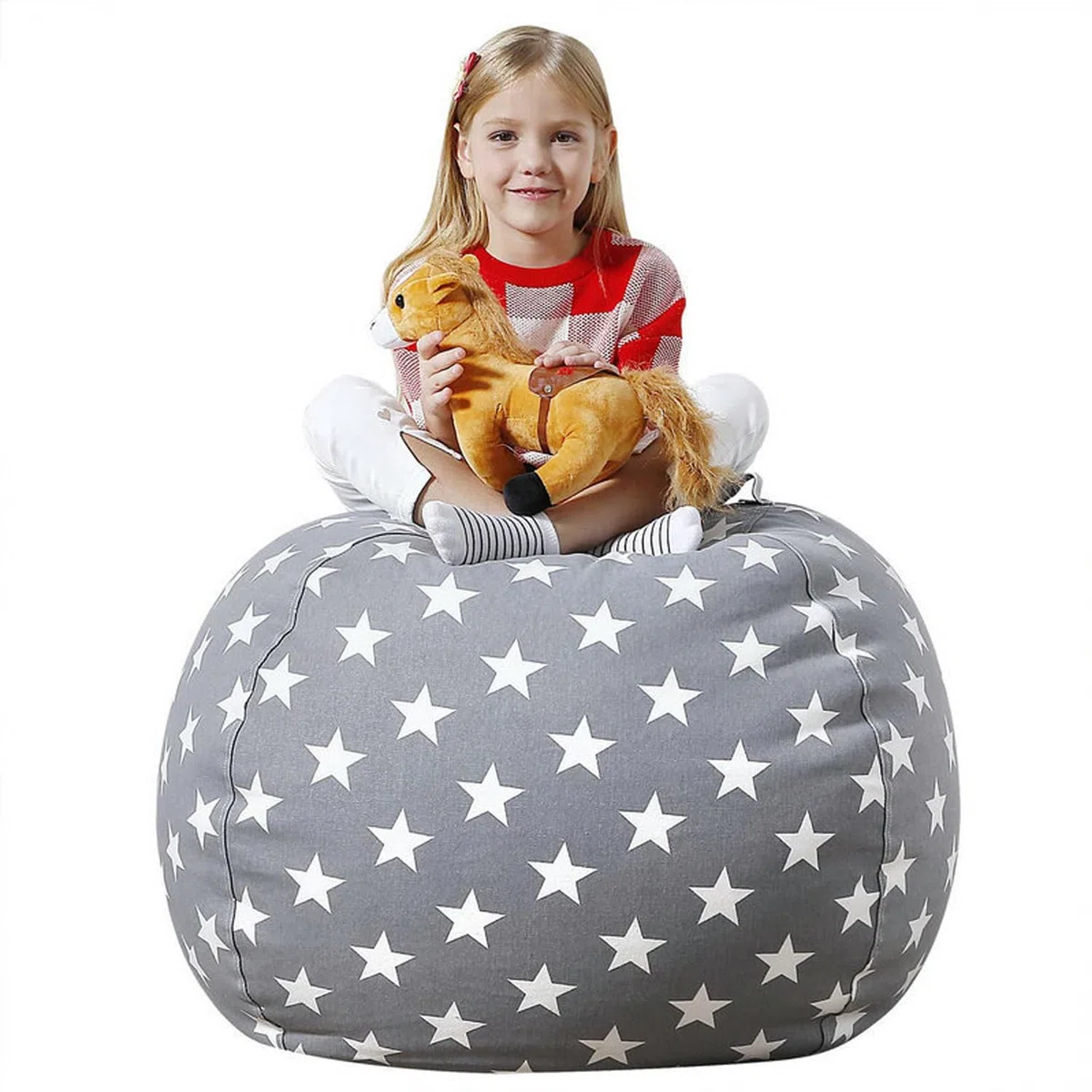 Borsa Portaoggetti per Giocattoli Peluche, Sacco Stoccaggio Bambini, Pouf in Peluche, Tela Grande Pouf Sacco per Animali Peluche, Comodo Morbido, per Bambini Leggere e Conservare i Giocattoli（24 in）