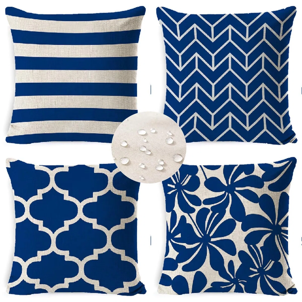 Cuscini da Esterno Blu Scuro Geometrico Federe Cuscini Divano 40 x 40 cm Cuscini per Divano, Set di 4 Copricuscini Impermeabili Lino Quadrati Fodere Cuscini Decorativi per Giardino Soggiorno S 153