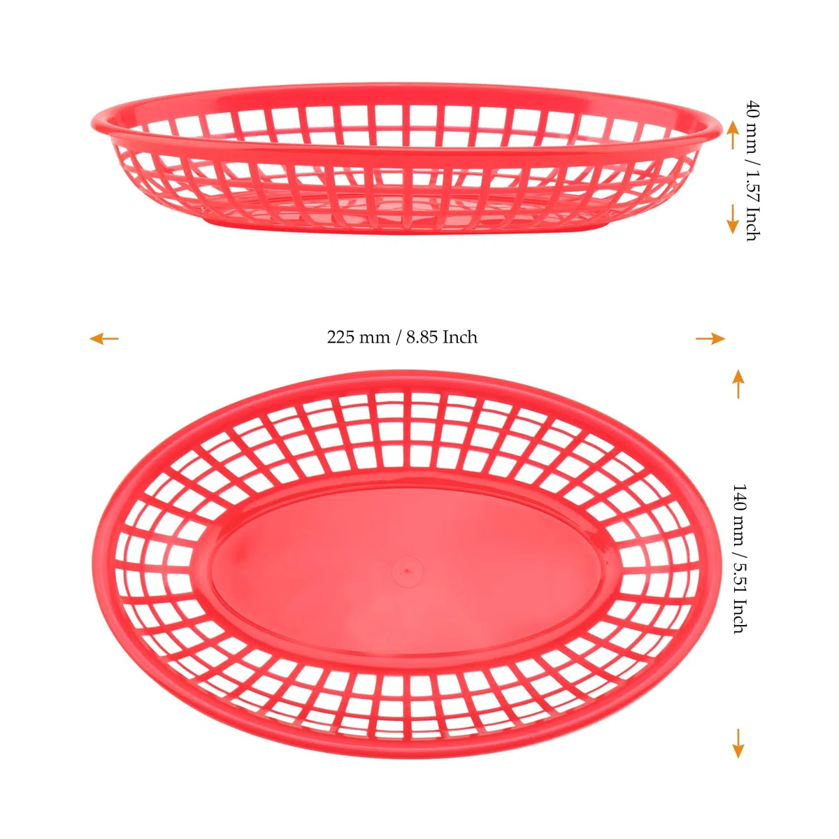 MUKCHAP 40 cestini in plastica rossa per fast food, 23 x 14,5 x 4 cm, ovali cestini rossi per fast food, cesti in plastica per alimenti, per patatine, panini, hamburger