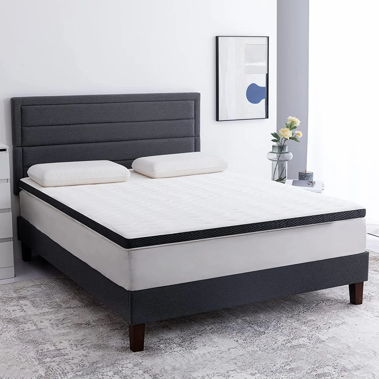 Amazon Basics Topper Matrimoniale 160 x 190 cm in Memory Foam Morbido, 7 cm Coprimaterasso, Bianco