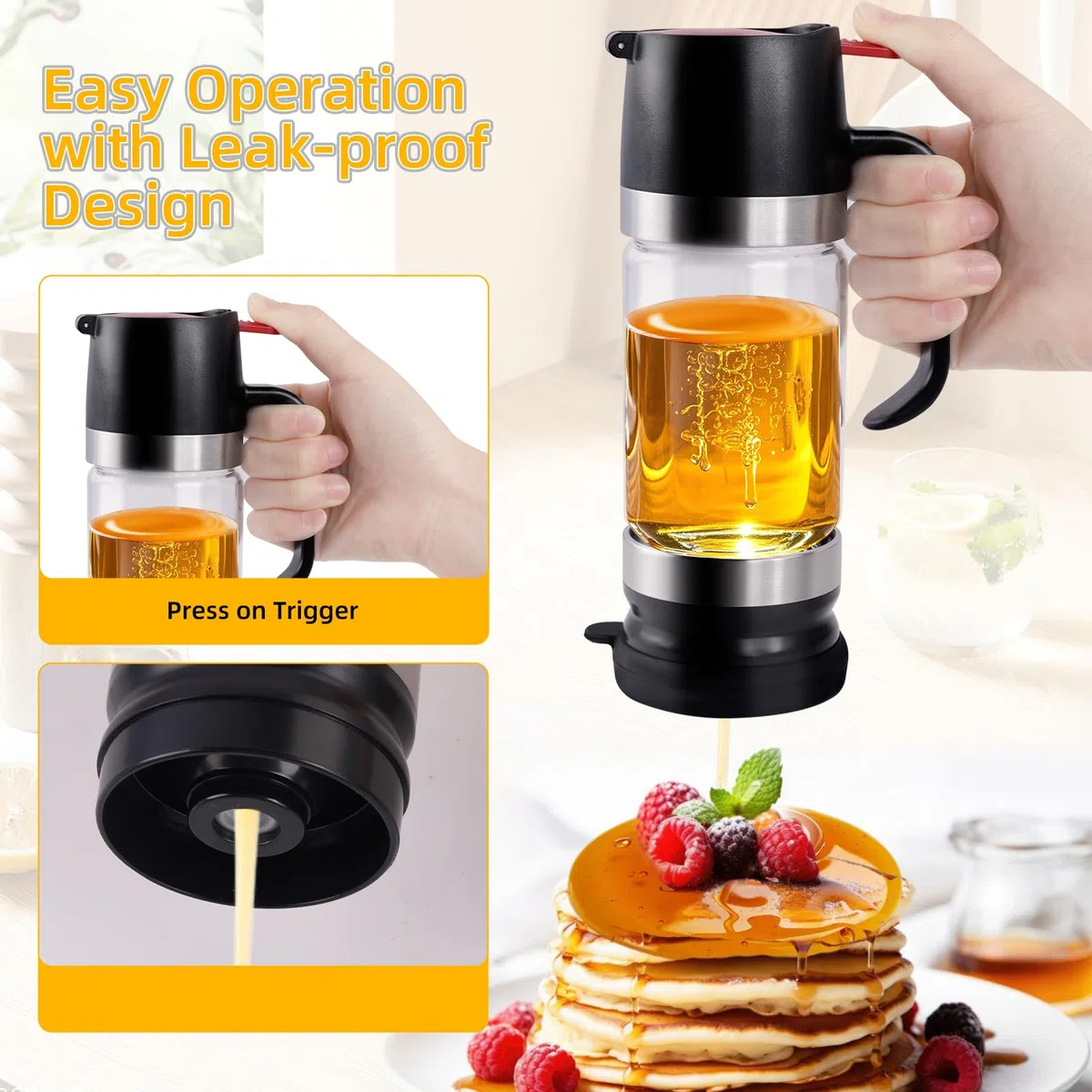 Dispenser Di Miele In Vetro 300 Ml: Antigoccia Dosatore Miele Con Manico - Ideale Per Mieles E Sciroppo, Salsa Di Soia, Altri Liquidi, Accessori Da Cucina