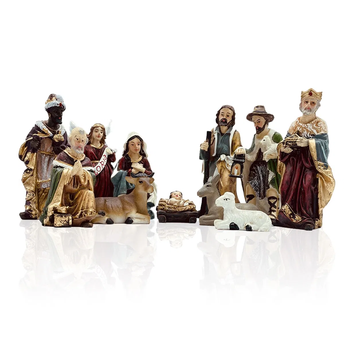 Gesar Presepe Completo 11 Pezzi – Personaggi Presepe 9 cm, Statuine Presepe in Resina Dipinta a Mano – Natività Tradizionale, Decorazione Natalizia e Idea Regalo