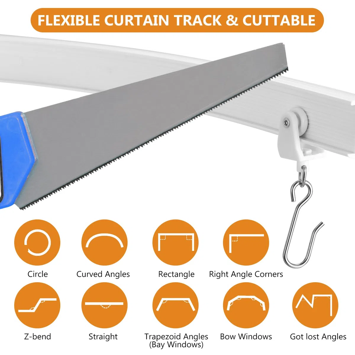 Flessibile Binario Tenda Soffitto Scorrevole, 3 Metri Binario per Tende a Soffitto Curvo Pieghevole per Tende da Doccia Divisorie Camper Finestre Camere da Letto(Bianco)