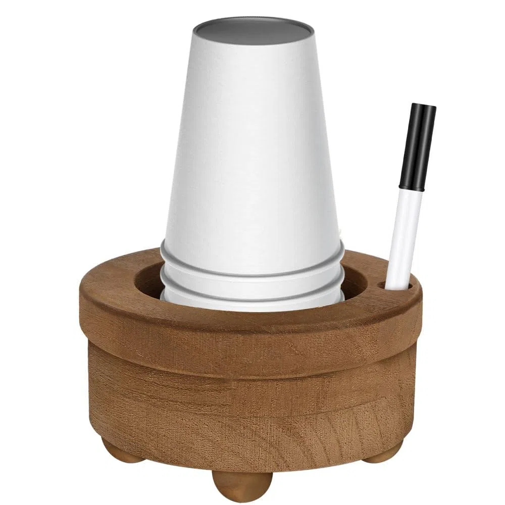 Portabicchieri in Legno, Porta Tazze con Fessura per Pennarelli, Dispenser per Bicchieri di Carta, per Segnare Bevande, Feste, Bar, Cucina, Bagno, Decorazione
