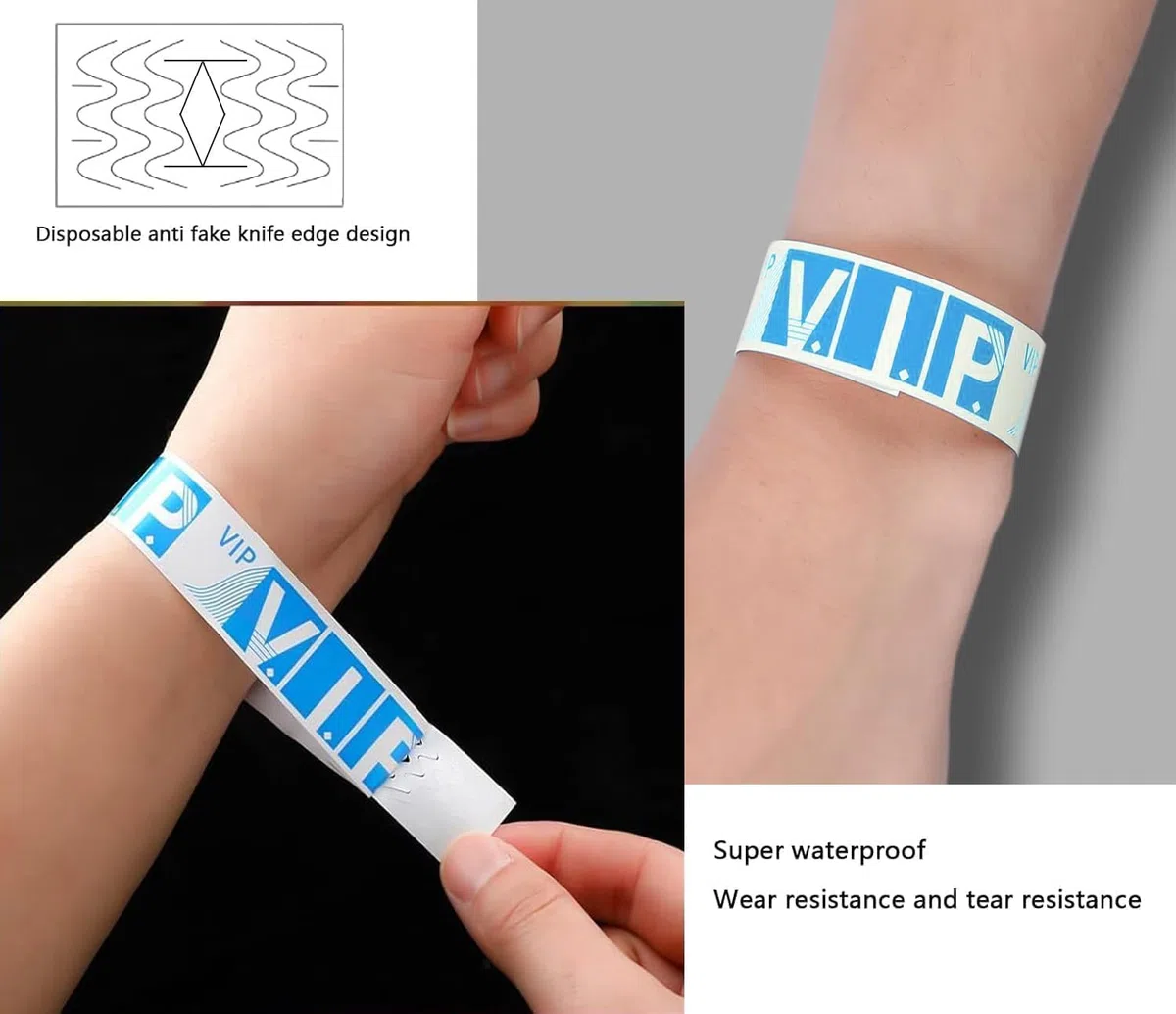 1000Pcs Braccialetti Identificativi, BetterJonny Braccialetti di Carta per Eventi Impermeabili Braccialetti Colorati Monouso Braccialetto Braccialetti per Feste Musicali Concorsi Discoteca, VIP(Blu)