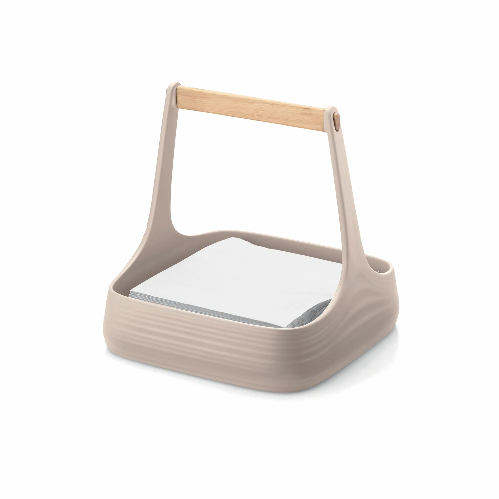 Guzzini - Tierra, ALL TOGETHER, Organizzatore da Tavola in Plastica Riciclata e Legno - Bianco Latte, 22x22xh22,5 cm - 179300156