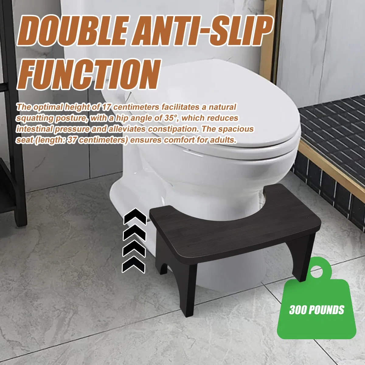 37 x 20 x 17 cm. Sgabello ergonomico per WC, in bambù stabile per adulti con design naturale, sgabello sano e portatile, supporto per la seduta antiscivolo in caso di stitichezza