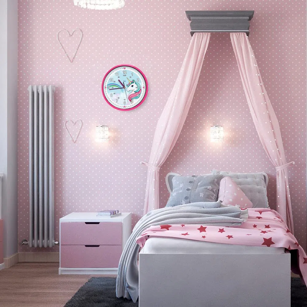 Orologio da parete per bambini con unicorno, silenzioso, ideale per ragazze e ragazzi, silenzioso, senza ticchettio
