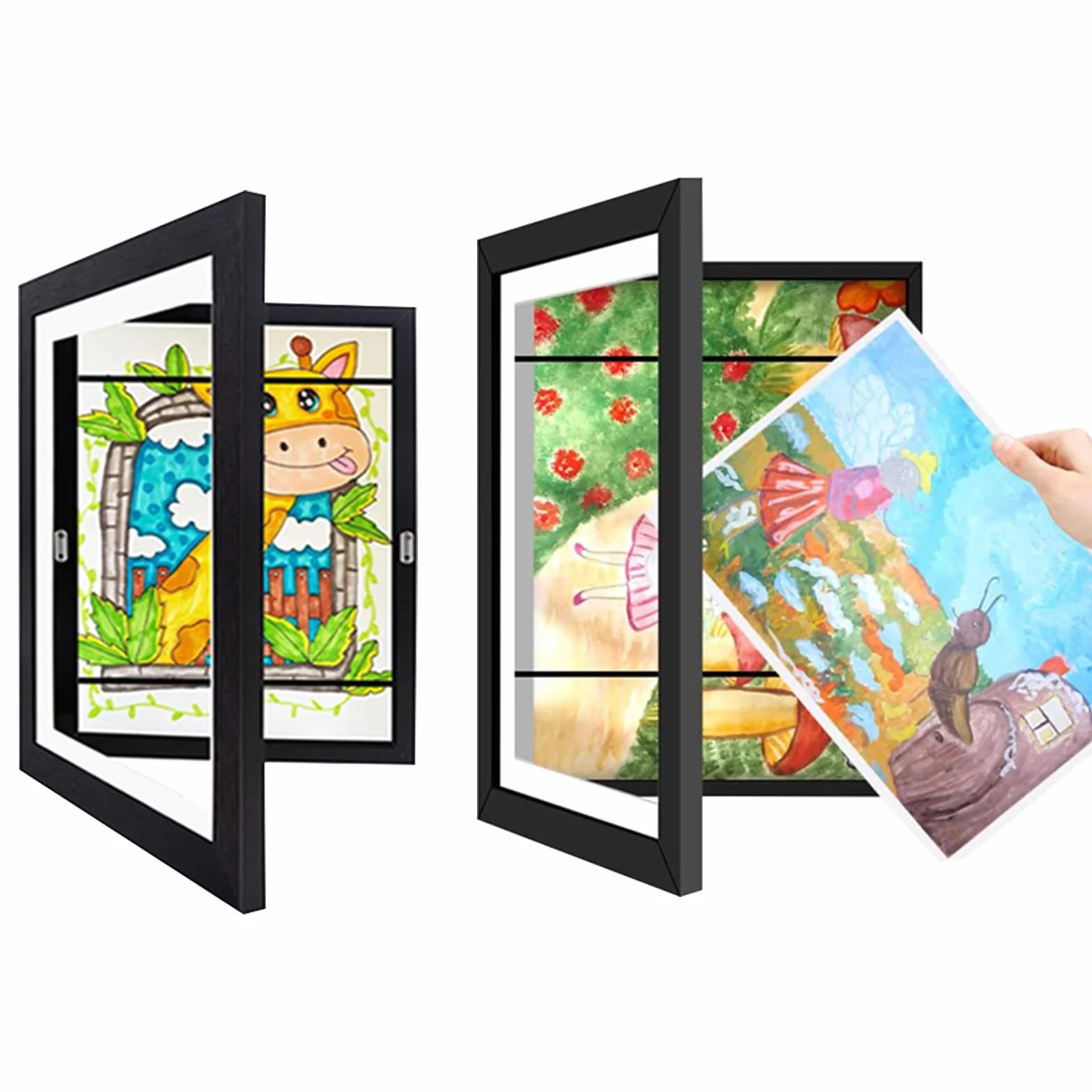 Poisonks A4 Cornice Porta Disegni per Bambini - 2 Pezzi con Apertura Frontale (Nero)