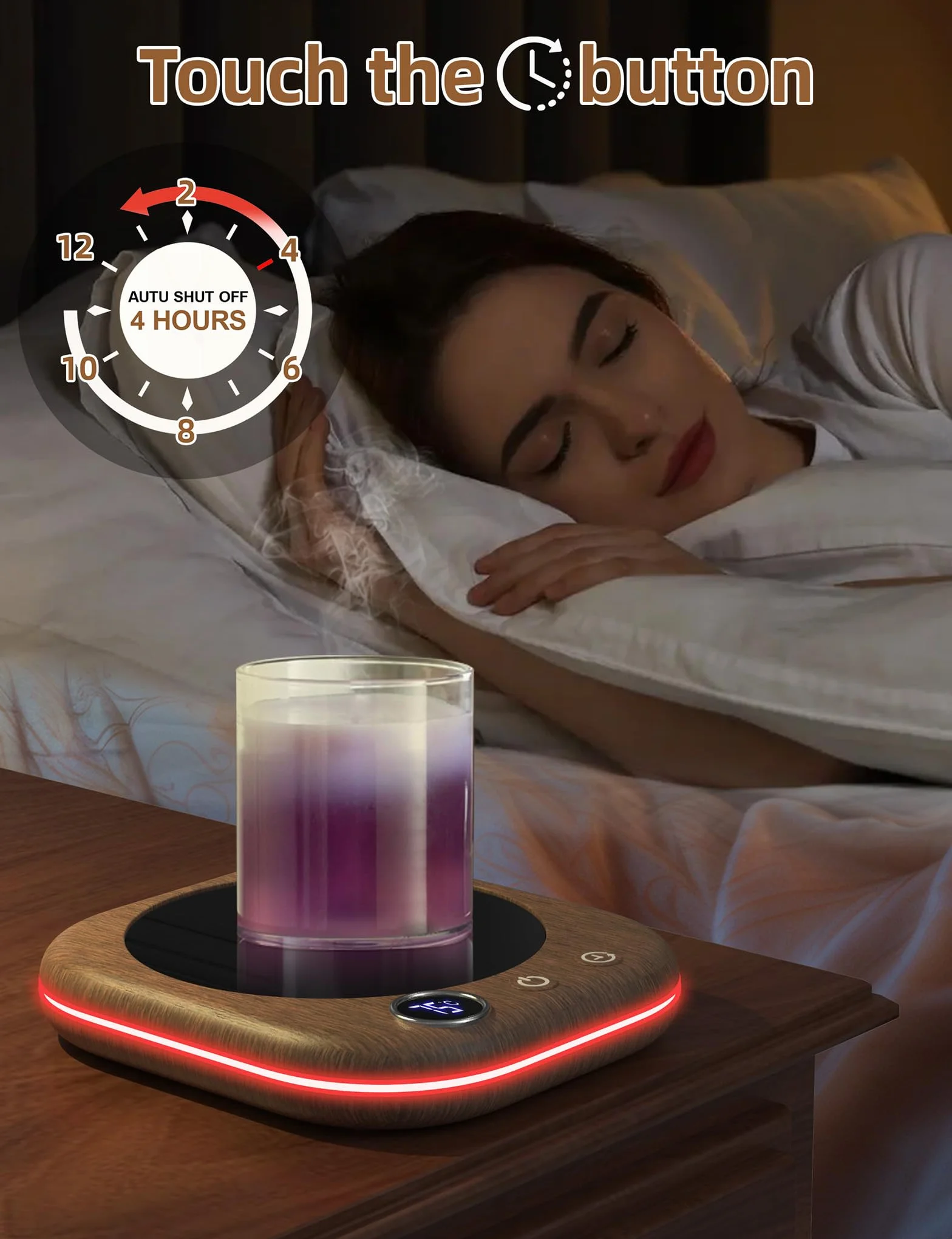 MQFORU Scaldatazze, Scalda Caffè da Tavolo con 3 Impostazioni di Temperatura, Display LCD，Spegnimento Automatico 1-12H, Scalda Candele Intelligente, Ideale per Regali di Caffè Accessori