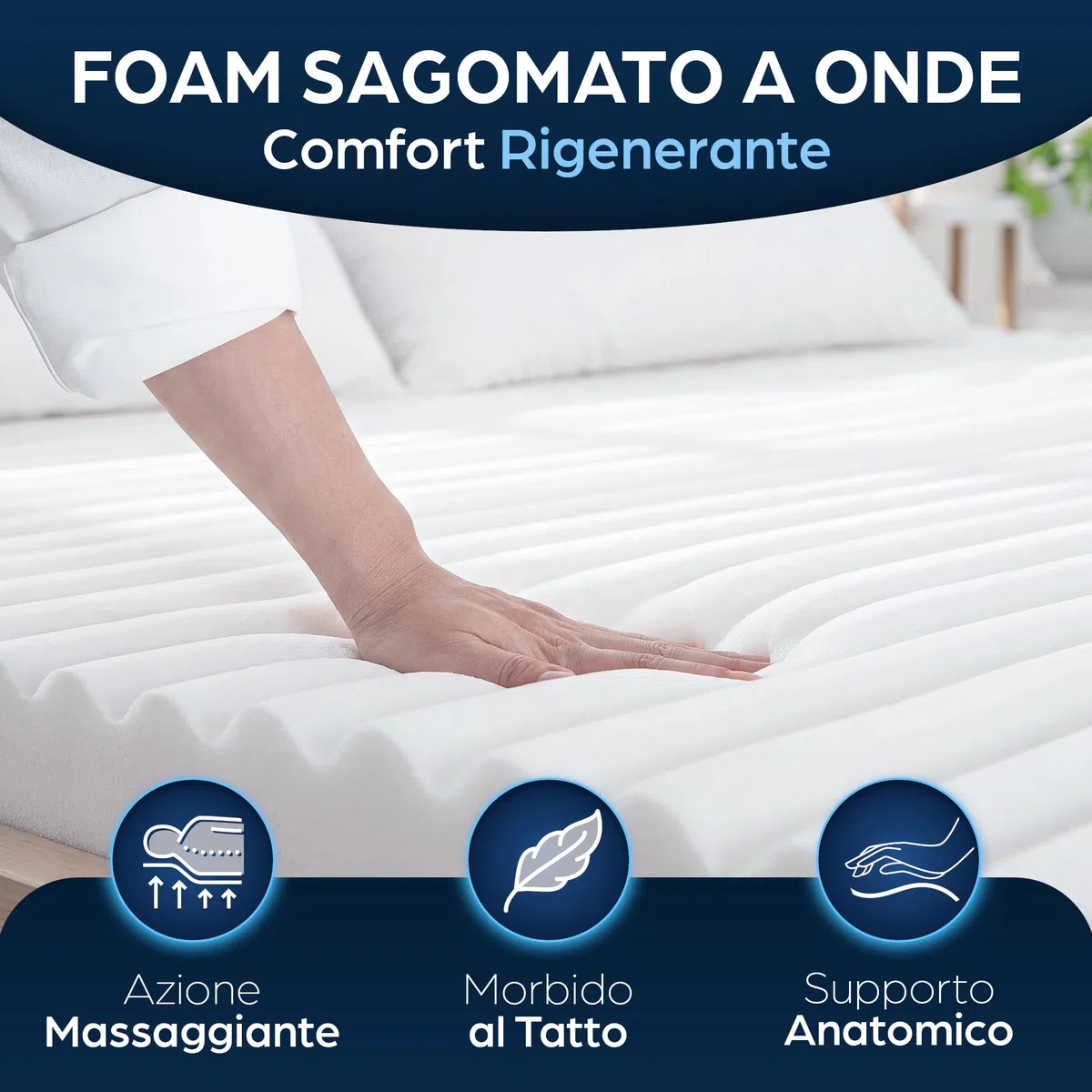 Topper Matrimoniale 160x190 in Foam per Materasso Correttore Alto 6 cm con Rivestimento Sfoderabile e Lavabile Futon Top per Letto e Divano Letto per Massimo Comfort e Sonno Migliore