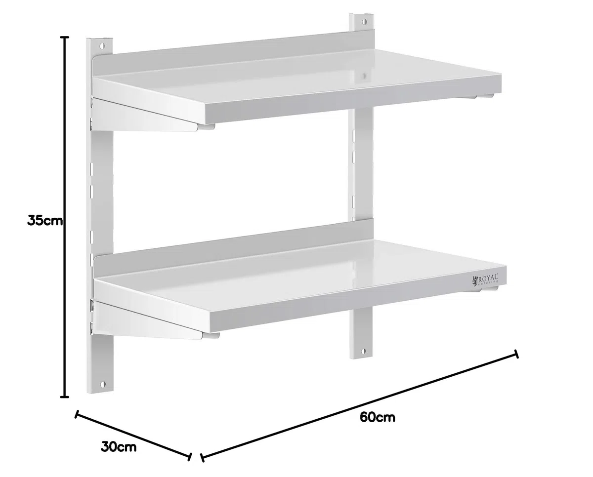 Royal Catering Mensola in Acciaio Inox 2 Ripiani RCWR-600.3 (30 x 60 cm, 40 kg, Acciaio Inox)