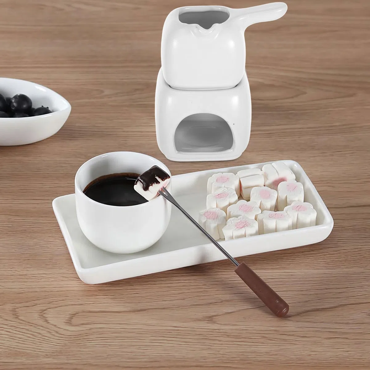 COLLBATH Crogiolo Fonduta Cioccolato in Ceramica Bianco Scaldacioccolato Portatile Compatto per Cucina Scioglitore Veloce e Efficiente per Dolci e Dessert