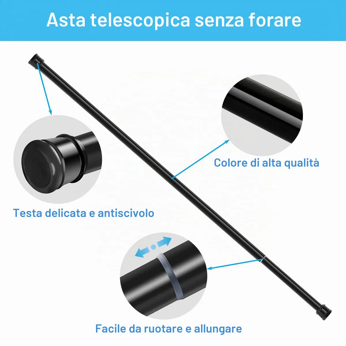Bastone Tenda a Pressione Senza Forare Bastone per Tenda a Pressione Bastone Tenda Doccia, Lunghezza 83-160cm(1 pezzo), Diametro 25mm,Bianco