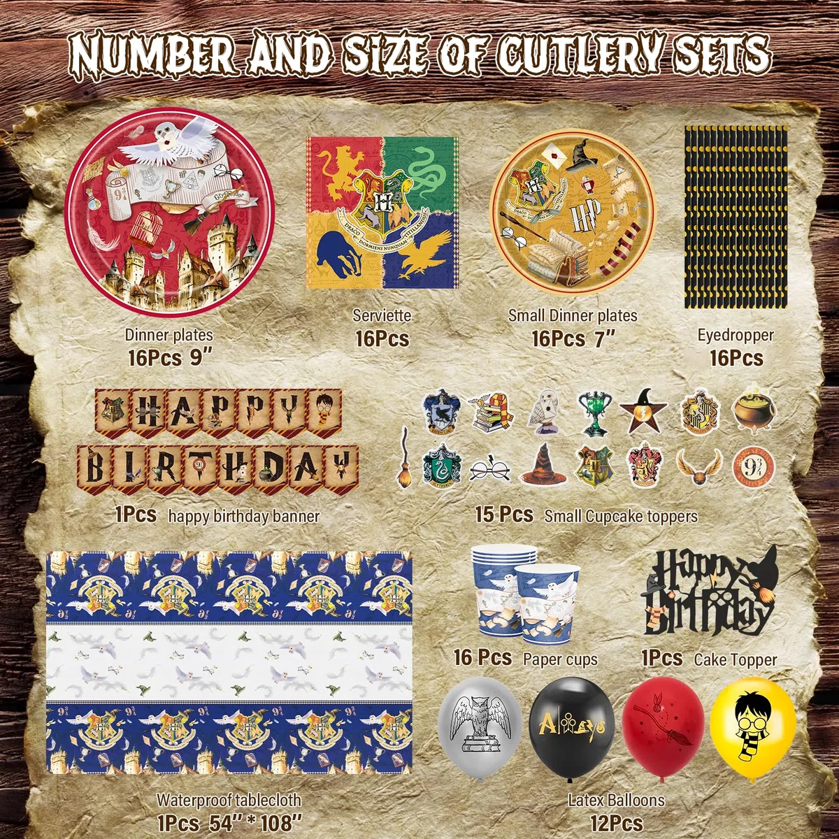 Decorazioni per Feste di Compleanno Harry: Decorazioni di compleanno Wizard per Bambini - 16 Ospiti Stoviglie per Decorazioni di Compleanno di Mago - Harry Decorazione per Feste a Tema