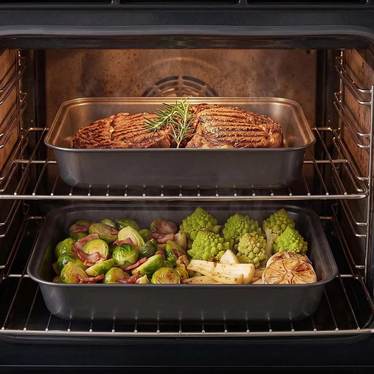 Set di 3 Teglie da Forno Antiaderenti in Acciaio al Carbonio - Cottura Uniforme e Facile Pulizia - Ideali per Lasagne, Arrosti e Verdure - Perfette per Famiglie e Meal Prep