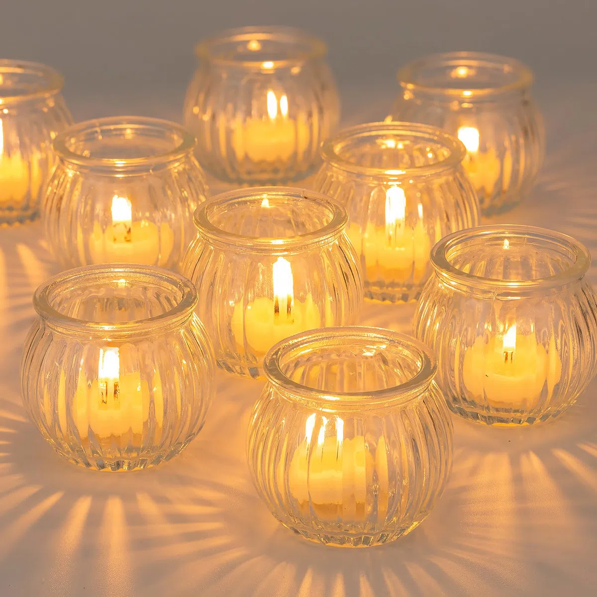 NUPTIO Portacandele in Vetro: 12 Pezzi Chiaro Zucca Natale Tea Light Titolari Piccolo Nervato Cristallo Tea Candle Matrimonio Centrotavola per le Tabelle Ornamenti di Natale