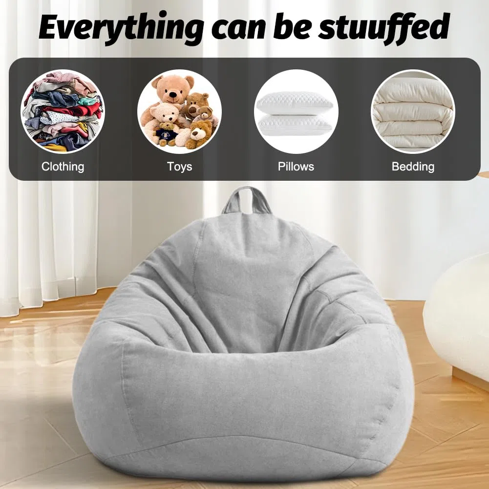 Pouf XL, rivestimento per pouf, pouf a forma di goccia, solo rivestimento (senza imbottitura), per adulti e bambini, da gioco, per soggiorno, divano, esterno, 100 x 120 cm (grigio chiaro)