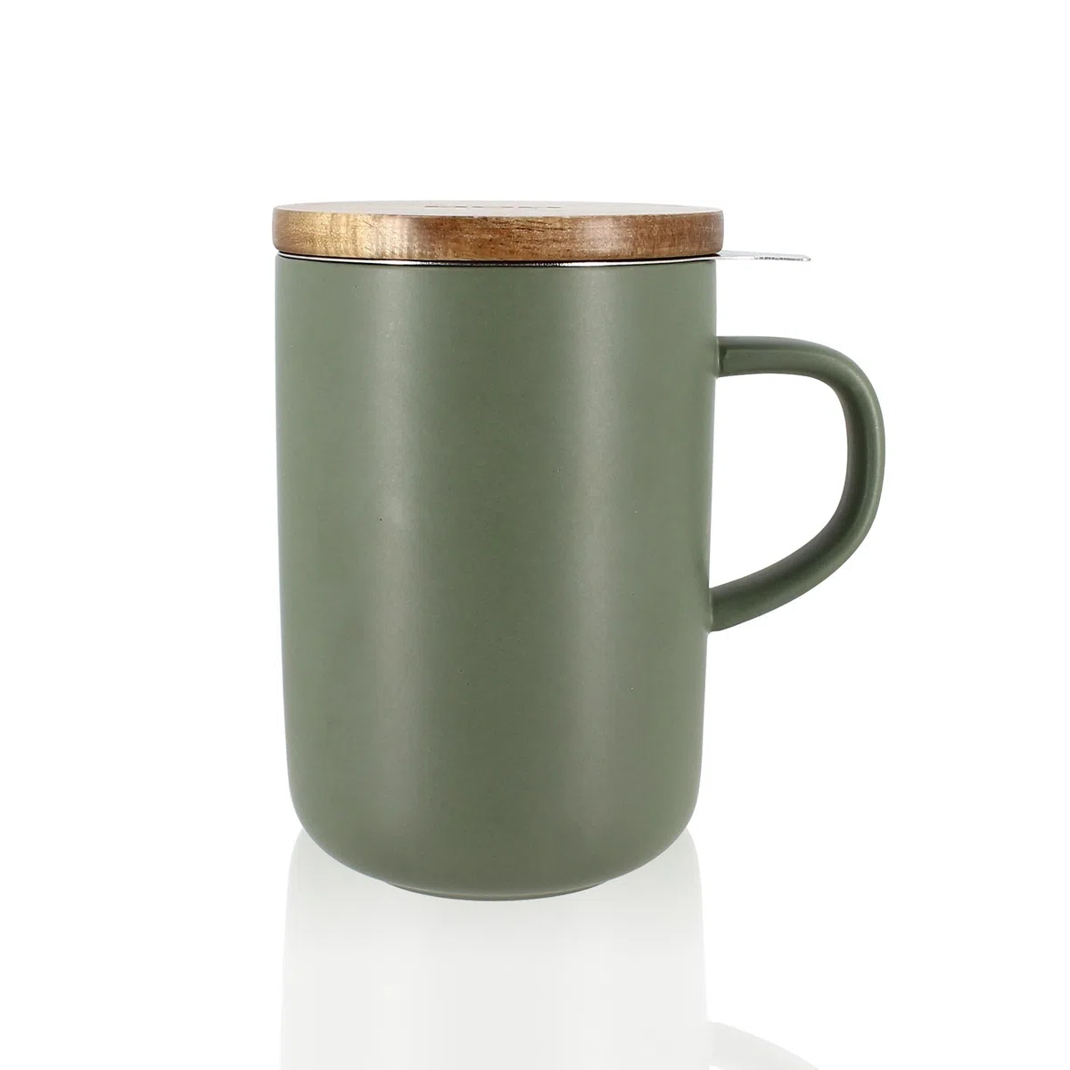 OGO LIVING 7912013 - Tè e tisana Juliet 475 ml - Tazza da tè in gres e coperchio in legno di acacia - verde mandorla