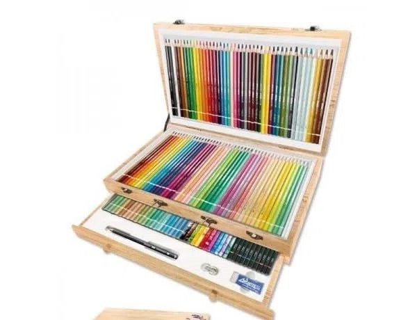 Valigetta in Legno 130 Pastelli 4.2 – TintaUnita + matita +gomma+ temperino