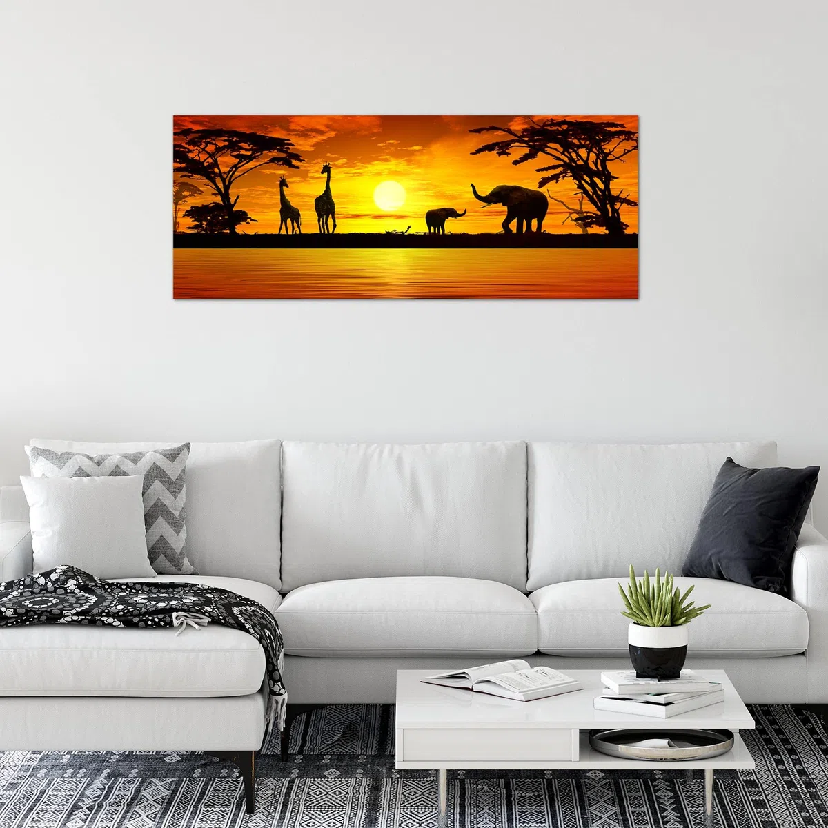 Runa Art Quadri Moderni Africa Tramonto 1 Pezzo L'immagine Tela Non Tessuta Soggiorno Corridoio Giraffa Elefante Arancia 000212a